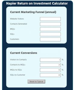 Napier ROI calculator - Entering Current Data